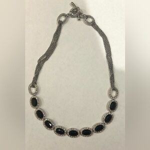 Gothic princess dark MONET BLACK WHITE RHINESTONE OVAL LINK SILVERTONE NECKLACE